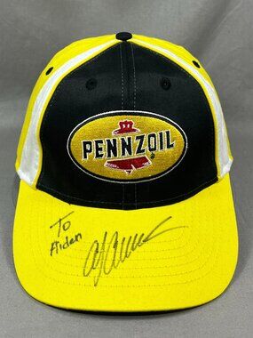 Vtg Pennzoil Marco Cap Strapback Motor Oil Racing Hat Yellow Signed Motorsports